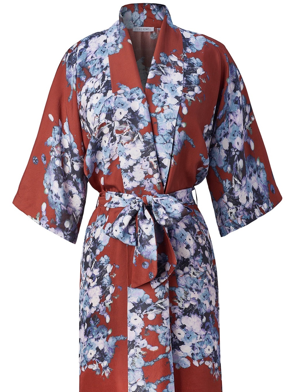 Kris Jenner Ritza's Ranunculus Burgundy Silk Kimono Robe